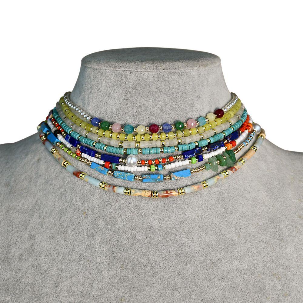 Vòng Cổ Choker Đính Hạt Ngọc Trai Nhiều Màu Phong Cách Bohemian Thời Trang Cho Nữ