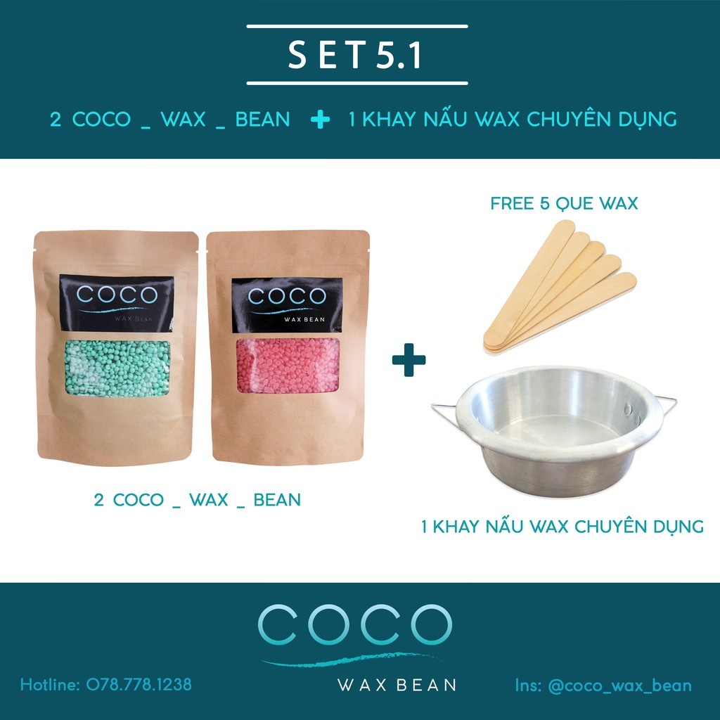 Sáp wax lông Coco Wax Bean + Dụng cụ Nấu sáp wax (freeship que gỗ)(cb-2)