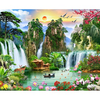 Tranh dán tường Sơn thủy hữu tình HD HUD0167 KT 120 x 100 cm Kim sa