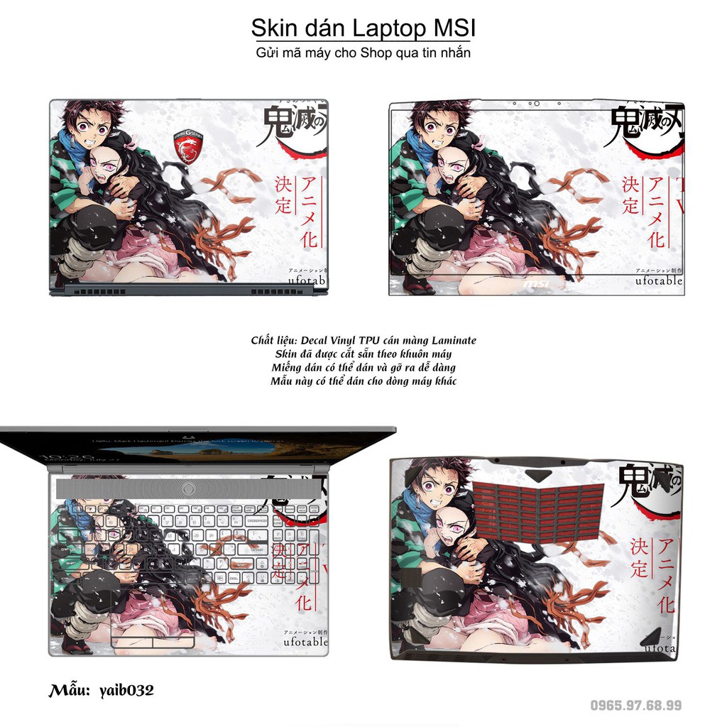 Skin dán Laptop MSI in hình Kimetsu No Yaiba (inbox mã máy cho Shop)