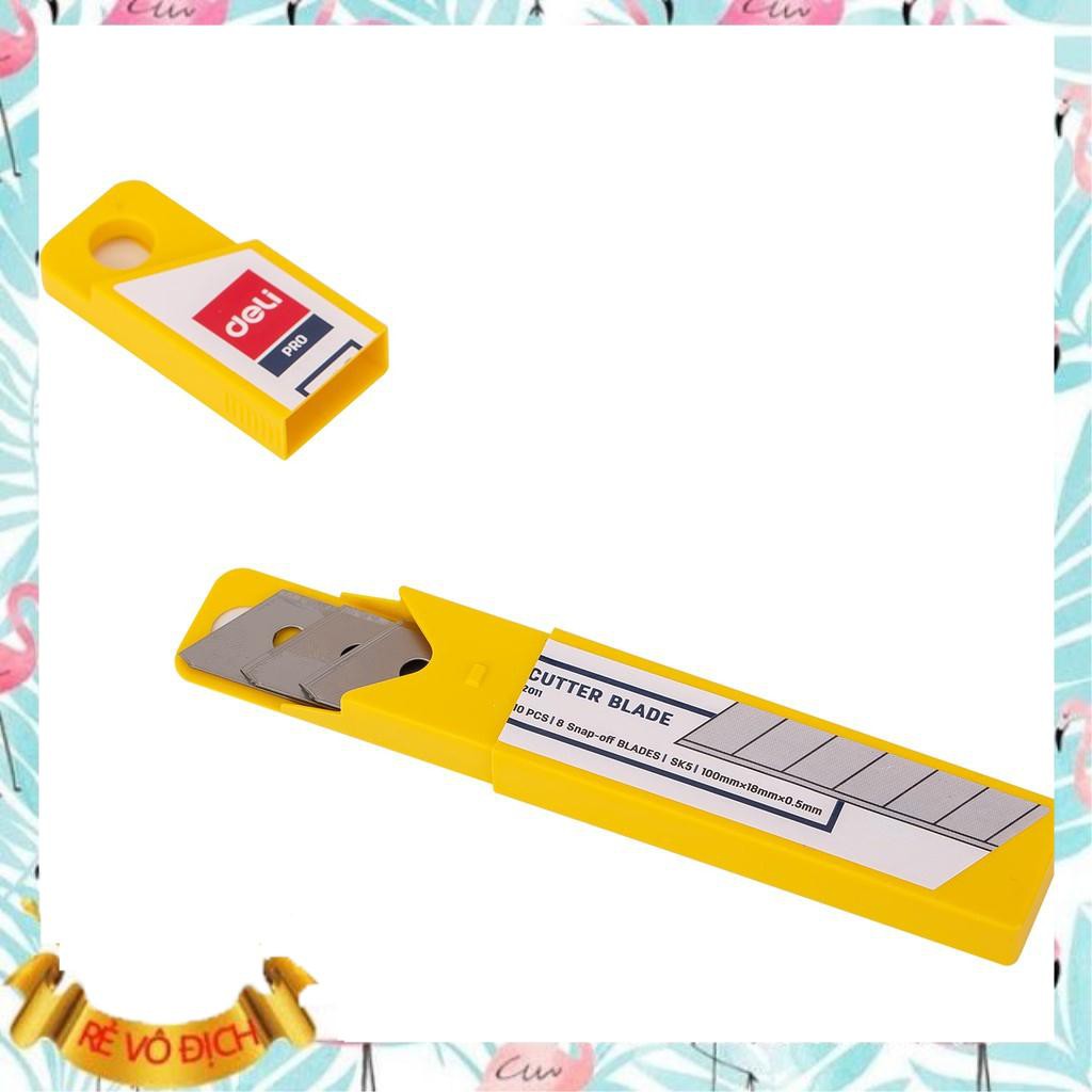 Lưỡi dao rọc giấy Deli, cỡ lớn, loại 8 lưỡi Bạc - 10 chiếc lưỡi/hộp - E2011