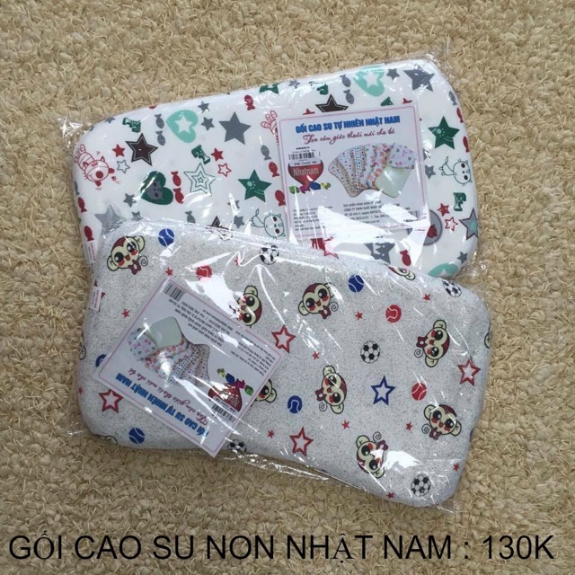 Gối cao su non cho bé size 45*25*3cm 3 lớp của Nhật Nam, Gối sơ sinh thông hơi chống méo đầu