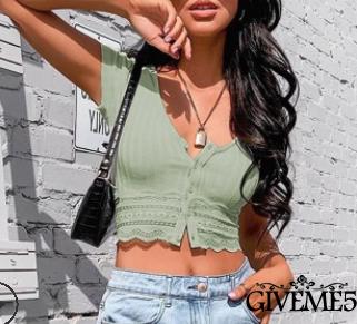 Áo Croptop Phối Ren Ngắn Tay Gợi Cảm Dành Cho Nữ