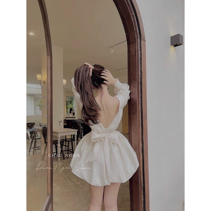 Đầm thiết nữ cổ V nơ lưng CÓ SẴN MÚT NGỰC dễ thương mặc dự tiệc dạo phố rất xinh mã [VYLY] | BigBuy360 - bigbuy360.vn