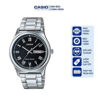 Đồng hồ Nam Casio MTP-V006D-1B, đồng hồ chính hãng, dây bạc mặt đen