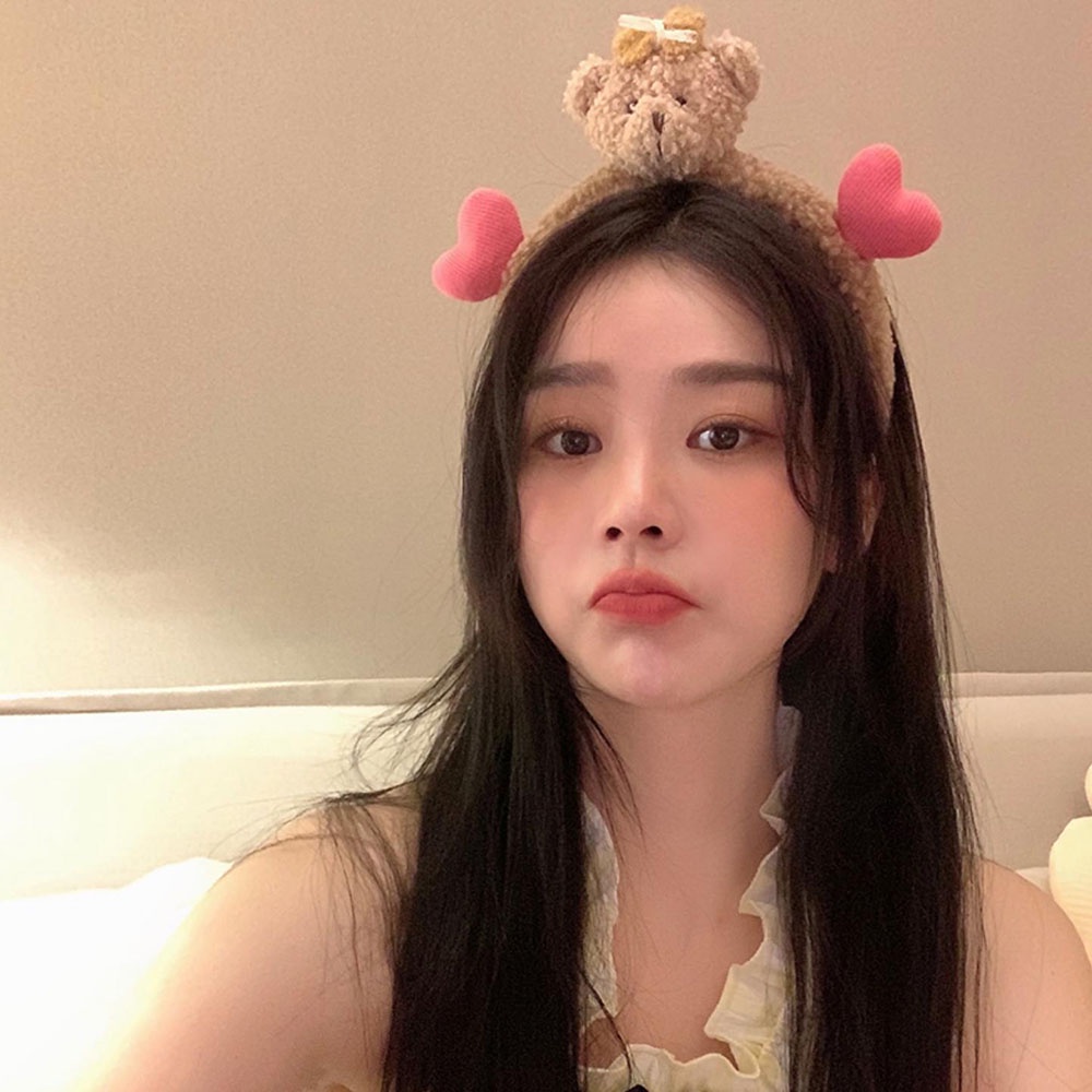 1 Băng Đô Cài Tóc Hình Gấu Nhồi Bông Mềm Màu Trơn Dễ Thương Cho Bé Gái