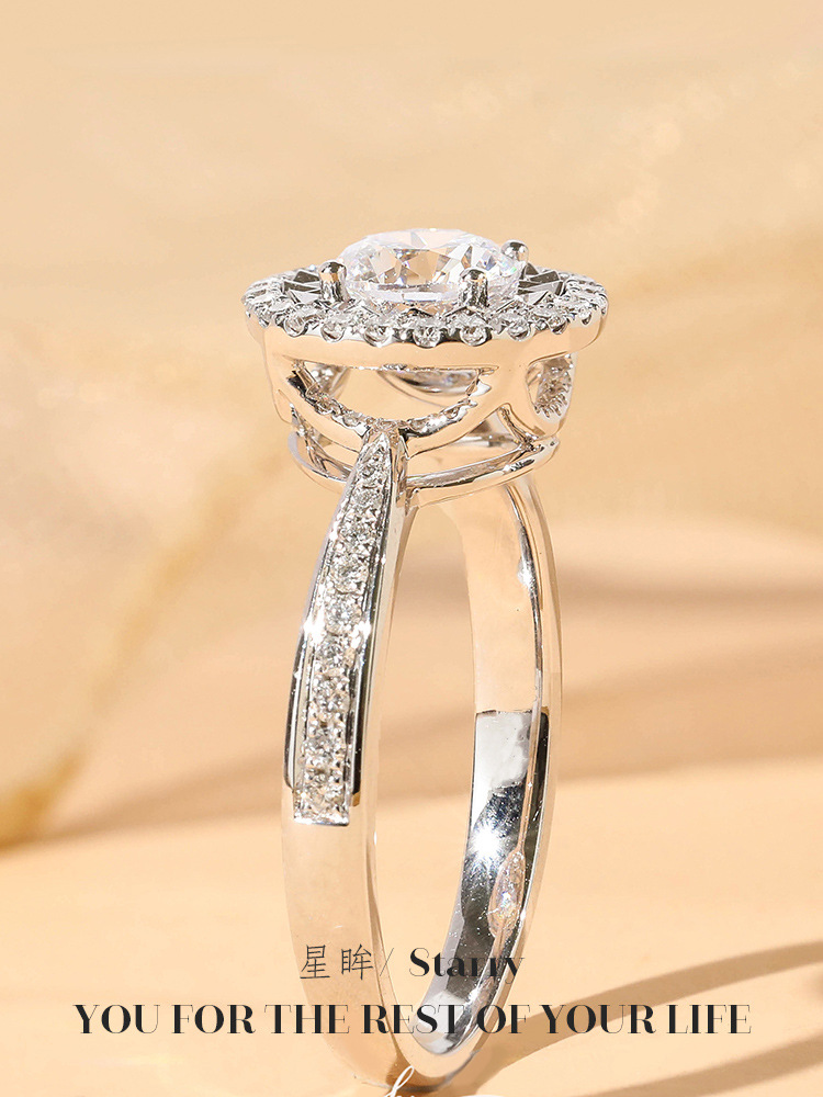 Nhẫn mặt tròn đính đá Pt950 thời trang cho nữ