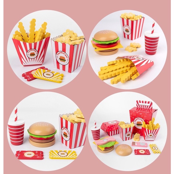 Set đồ chơi đồ ăn nhanh bằng gỗ toystore FUDAER đồ chơi hamburger, khoai tây chiên đáng yêu cho bé