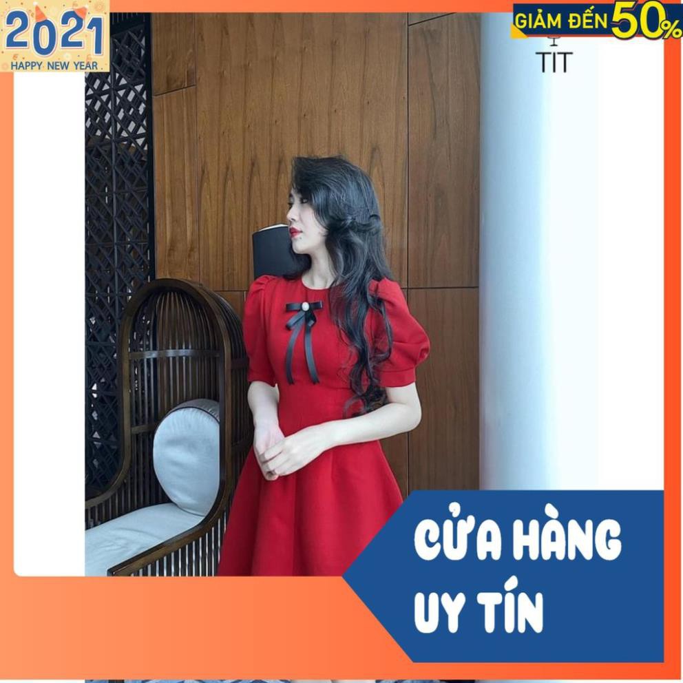 VÁY ĐỎ XÒE ĐÍNH NƠ ĐEN CHO NỮ HÀNG ĐẸP BÁN SHOP