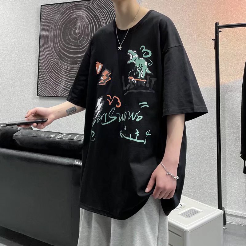 Áo Thun Tay Ngắn Dáng Rộng In Họa Tiết Hoạt Hình Phong Cách Hip Hop Thời Trang Mùa Hè Cho Nam size M-8XL