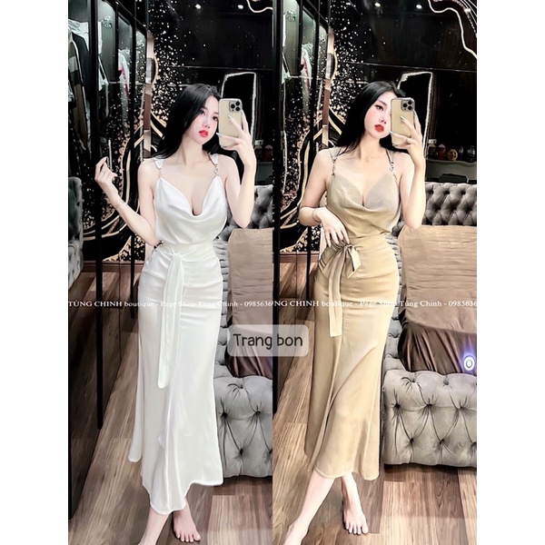 Set áo lụa cổ xích + chân váy đuôi cá