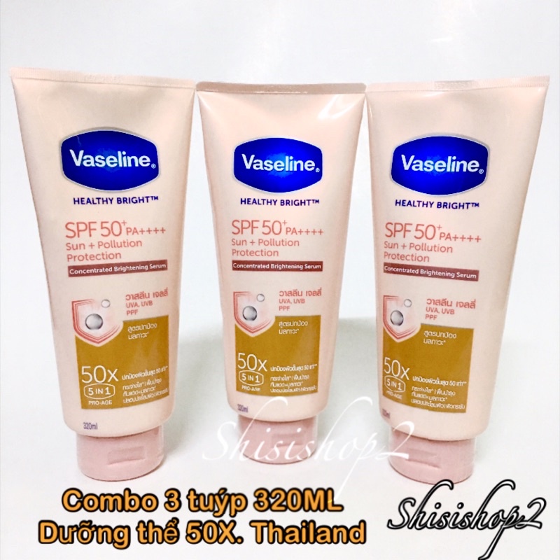 💐 Combo 3 tuyp Dưỡng thể Vaseline 50X SPF 50+++ Thái lan 320ml | BigBuy360 - bigbuy360.vn