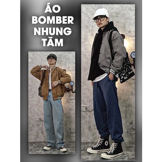 Áo khoác Nam Bomber nhung tăm Nam Nữ Unisex Form Rộng Oversize Cao cấp Phong Cách Hàn quốc Street Style Mr.Smile 99 Shop