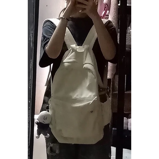 Balo đi học basic vải canvas kiểu basic hai màu be, đen. Cặp sách ullzang dáng rộng vừa laptop 17 inch