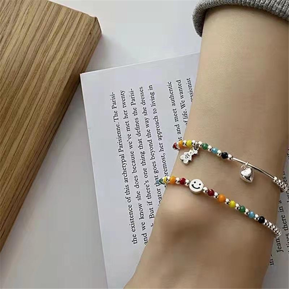 Vòng Tay Chuỗi Hạt Co Giãn Mặt Gấu Mặt Cười Thời Trang Hàn QuốcYanqueens Quà tặng trang sức