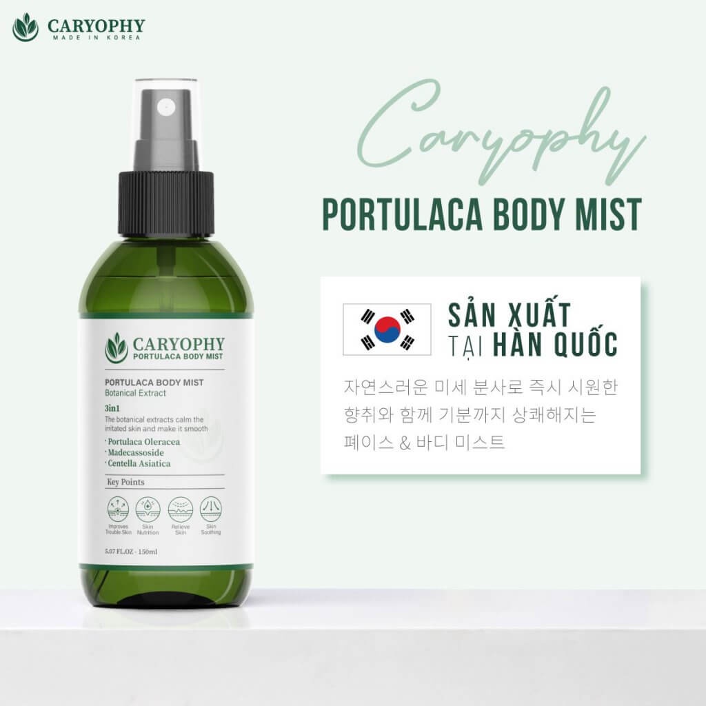 [CHÍNH HÃNG] Combo Xịt Ngừa Mụn Toàn Thân Caryophy Portulaca Body Mist 150ml + Serum Ngừa Mụn Caryophy Fullsize 10ml