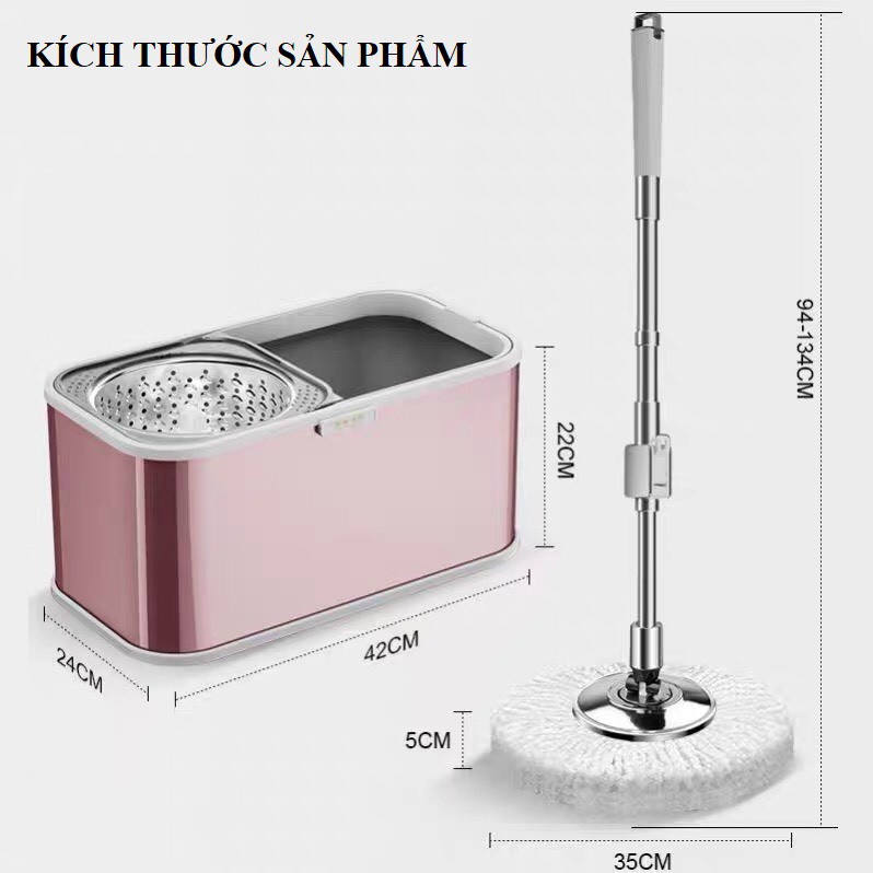 Cây Lau Nhà Inox 304 Tự Vắt 360 Độ Thế Hệ Mới - Chổi Lau Nhà Cao Cấp Hàng Chính Hãng Tặng Kèm 2 Bông Lau