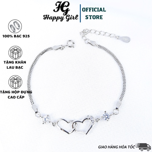 Lắc tay bạc nữ Happy Girl, vòng tay bạc nữ hình trái tim dễ thương Heart Bracelet