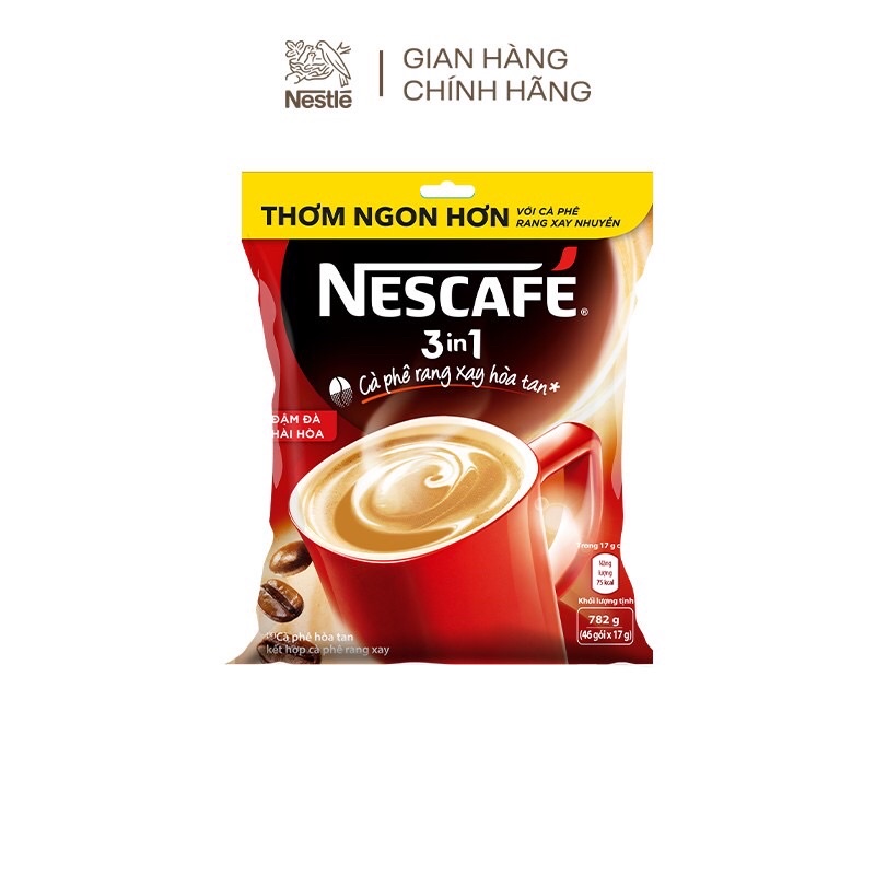 [Tặng hộp nhựa1.6L]Cà phê rang xay hoà tan 3in1 Nescafe 46 gói