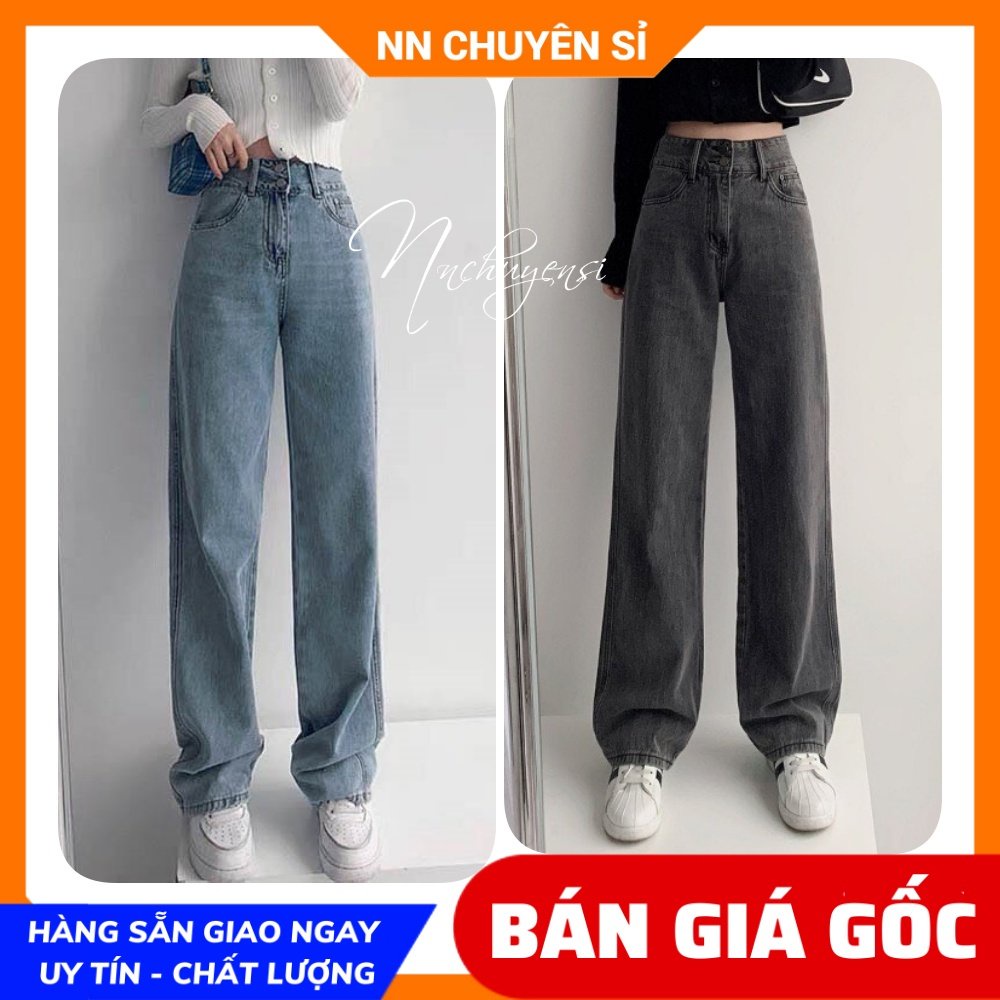 Quần baggy jean ống rộng suông cho nữ chất jean cao cấp lưng 2 nút dễ thương BJK314