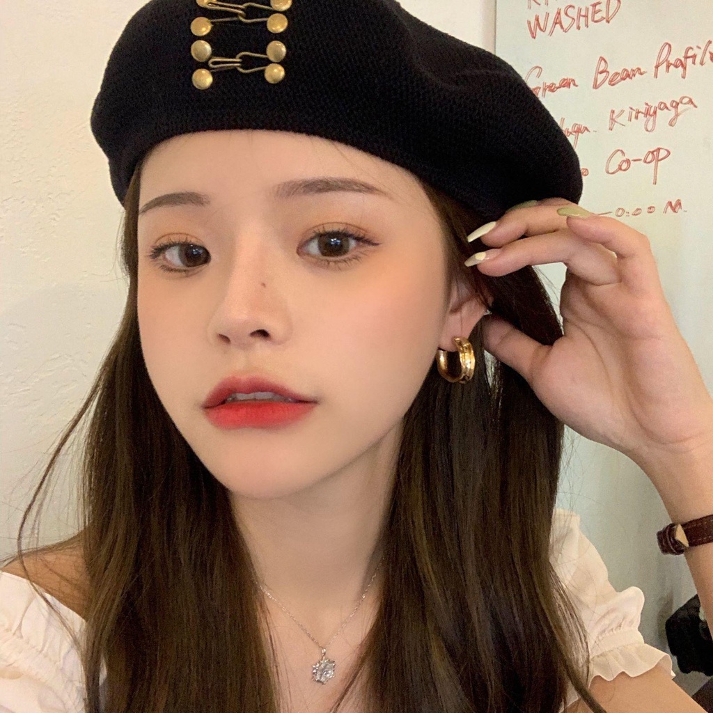 Mũ Beret Màu Đen Thoáng Khí Phong Cách Retro Nhật Bản Thời Trang Xuân Thu Cho Nữ