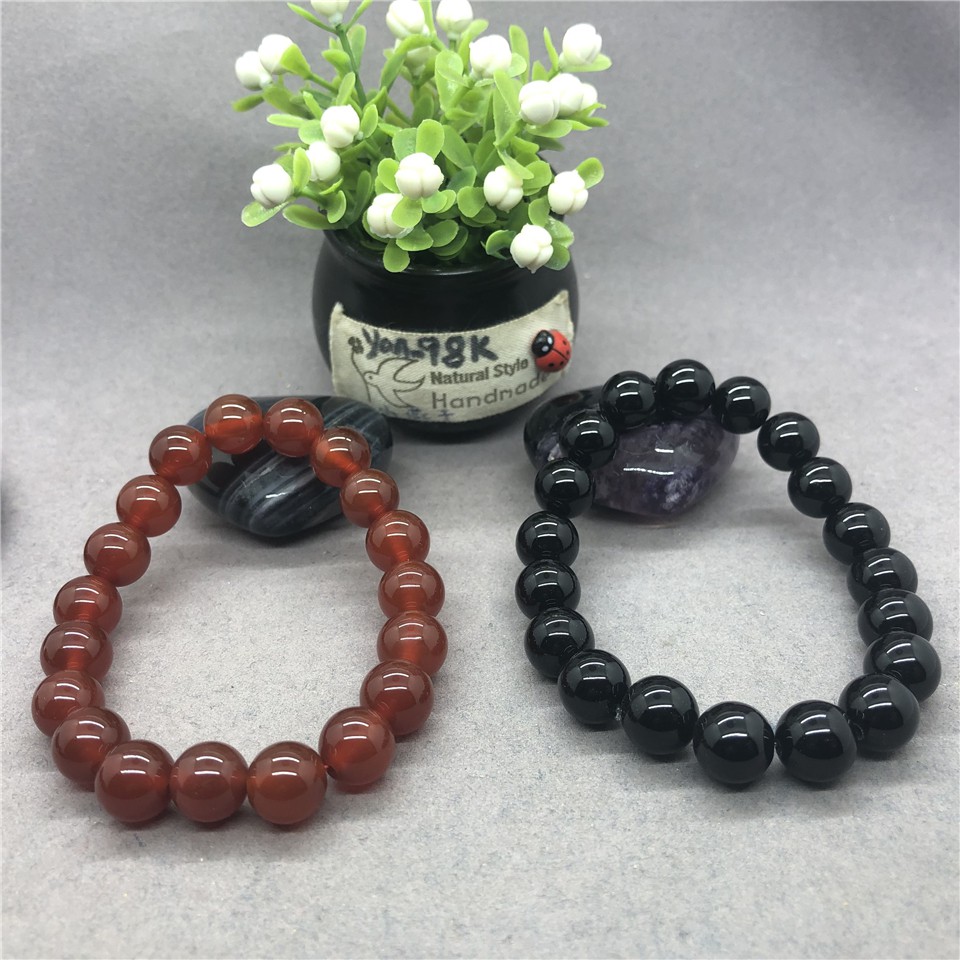 Vòng Tay Chuỗi Hạt Đá Mã Não Đỏ Đen Tự Nhiên 6-12mm