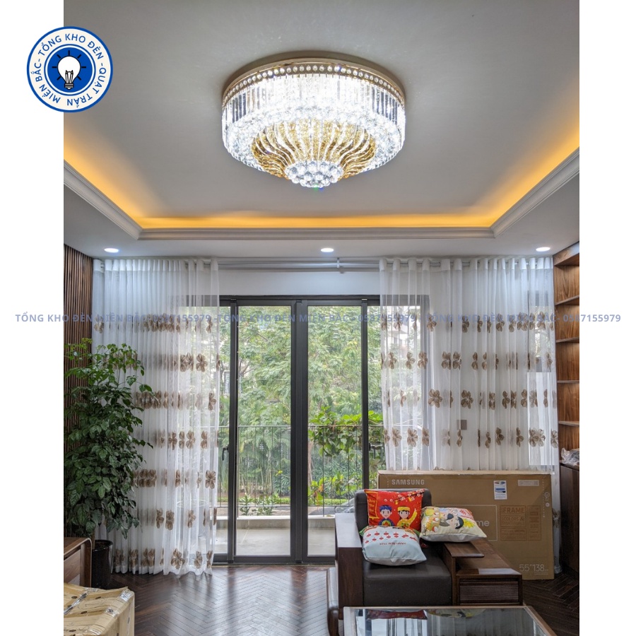 Đèn Trần, Mâm Ốp Trần Pha Lê Cao Cấp_Đèn Ốp Trần Trang Trí Phòng Khách Bh 24 Tháng