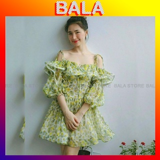 Đầm hoa vàng bèo bo eo xoè siêu xinh