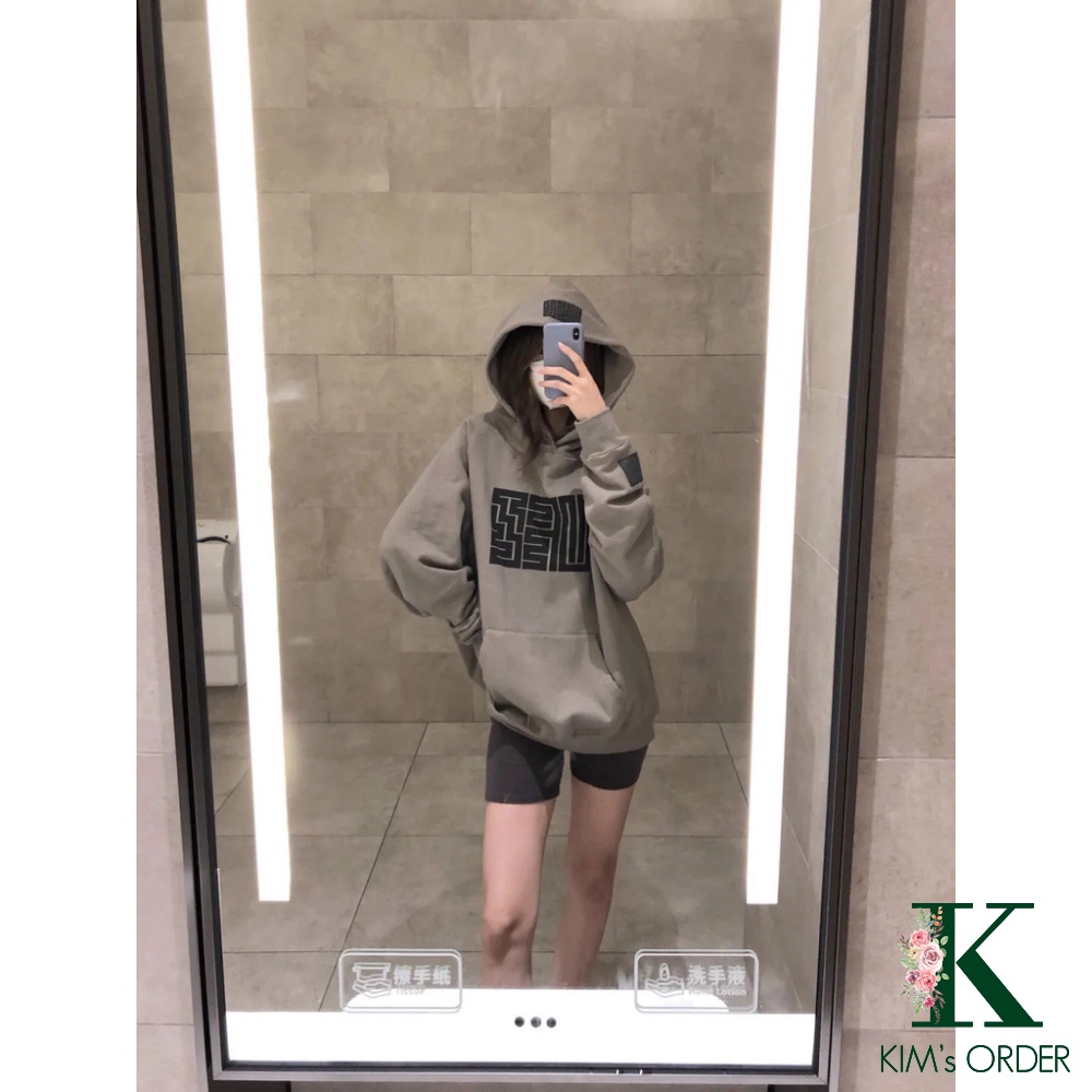 Áo hoodie nữ màu nâu xám dài tay phom rộng có mũ chất nỉ unisex phong cách Ulzzang Hàn Quốc