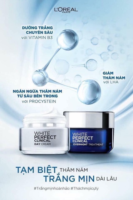 Bộ Đôi Kem Dưỡng Trắng Mịn & Bảo Vệ Da Toàn Diện Ngày Và Đêm White Perfect Clinical L'oreal