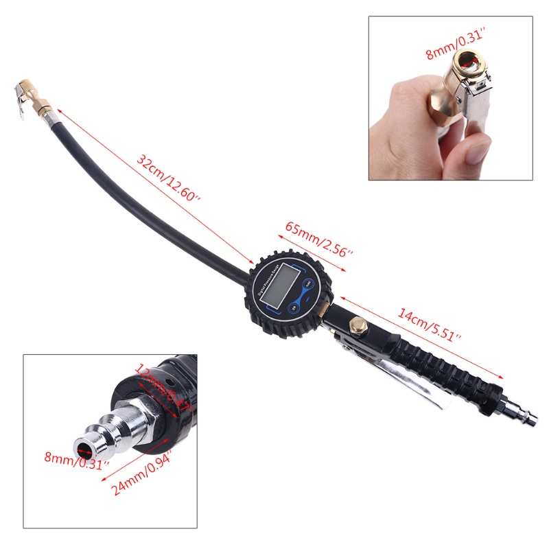 Máy Bơm Hơi Lốp Xe Kỹ Thuật Số Có Đồng Hồ Đo Áp Suất Pin 0-200 PSI