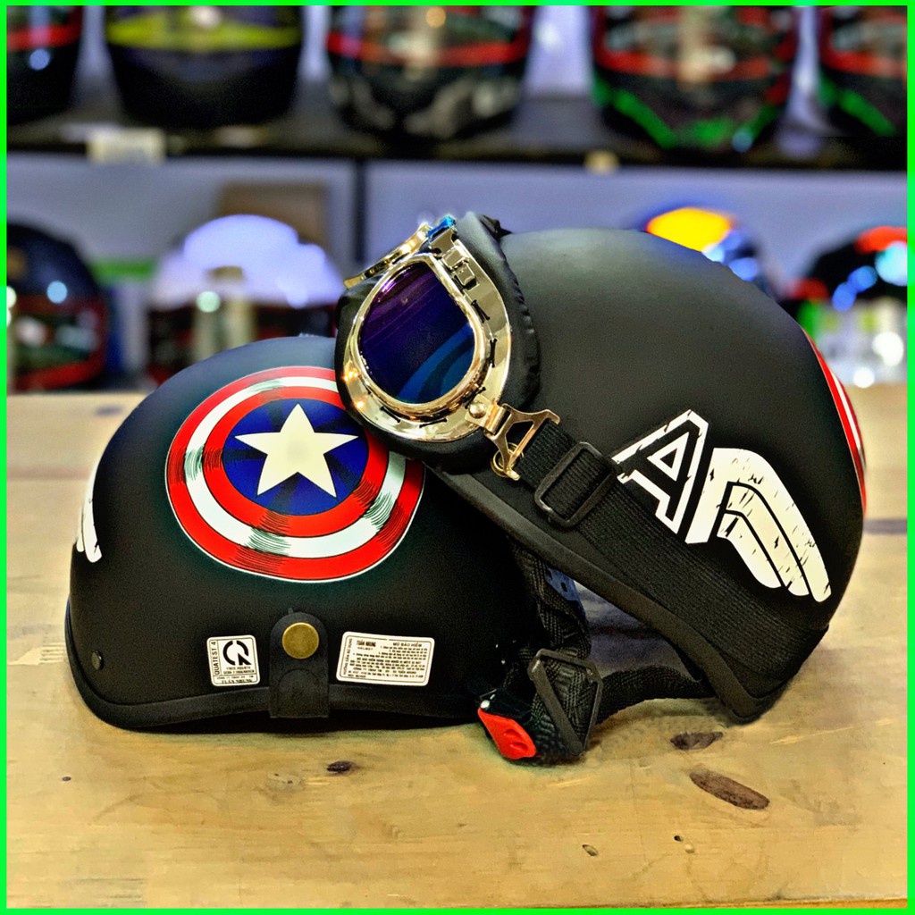 Nón bảo hiểm xe máy 1/2 đầu SUNDY Helmets, an toàn, Freesize (55-59cm), họa tiết Captain American