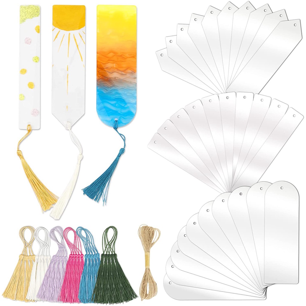 Bộ 30 Thẻ Đánh Dấu Sách Bằng Nhựa Trong Suốt Đính Tua Rua DIY
