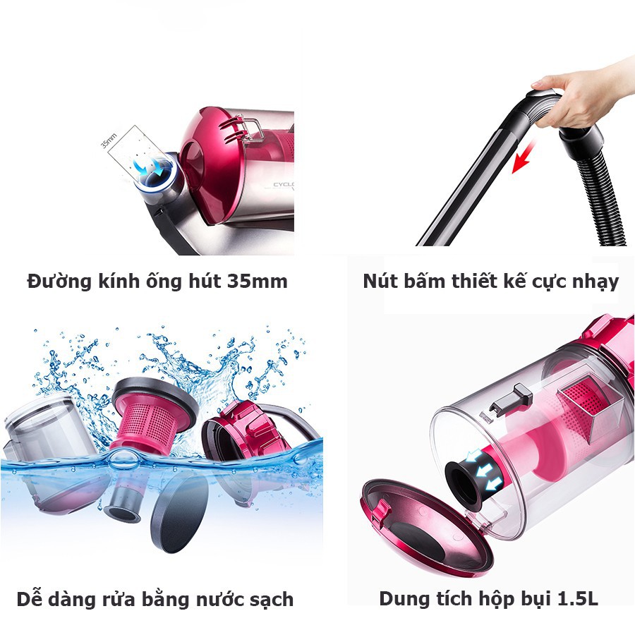 Máy hút bụi YANGZI - Máy hút bụi cầm tay cao cấp, Công suất 1400W, lực hút 17000Pa - Bộ lọc HEPA, hệ thống làm mát Smart