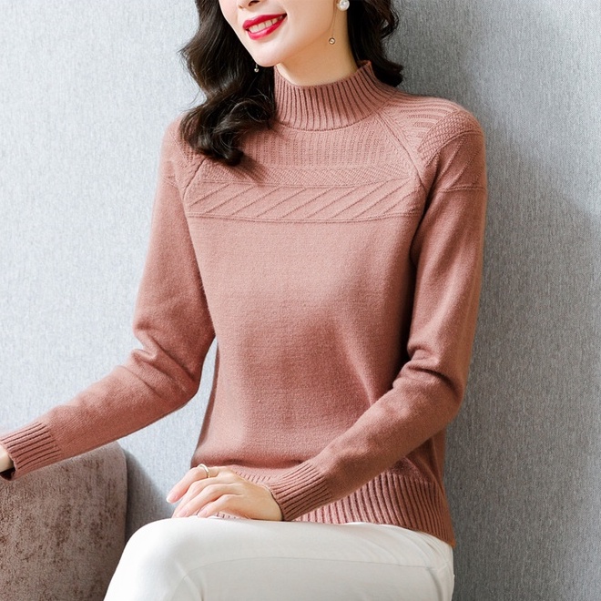 Áo len nữ cổ cao dày ấm, áo len trung niên cho mẹ cho bà hàng QC cao cấp không bai xù nhão al23