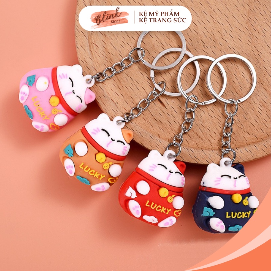 Móc chìa khóa hình mèo may mắn dùng cho xe máy, ô tô, treo balo, túi xách chất liệu cao su mềm dẻo cực bền