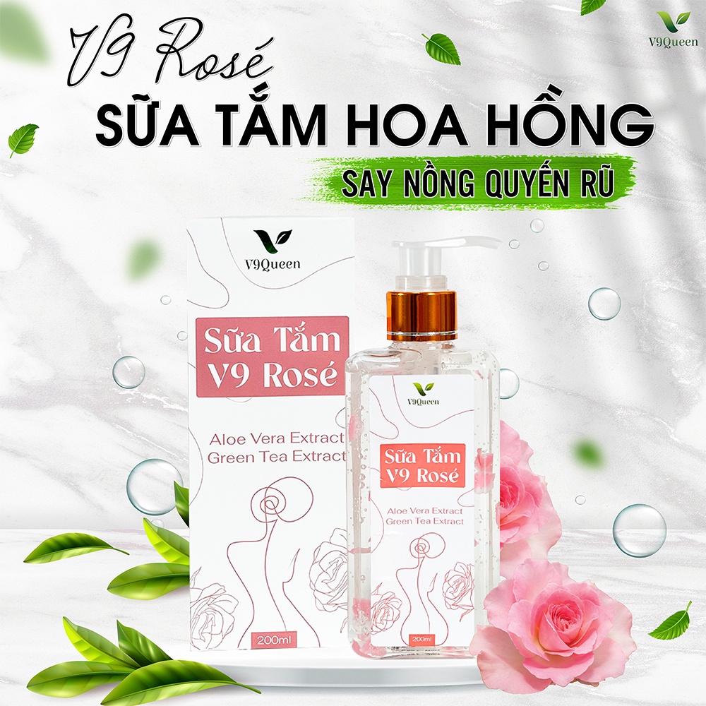 Sữa tắm, bộ ba sữa tắm trắng da, sữa tắm nước hoa, hương hoa hồng, tẩy da chết loại bỏ bụi bẩn và tế bào chết V9queen