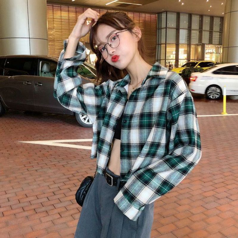 Áo Khoác Sơ Mi Sọc Caro Ulzzang Cá Tính
