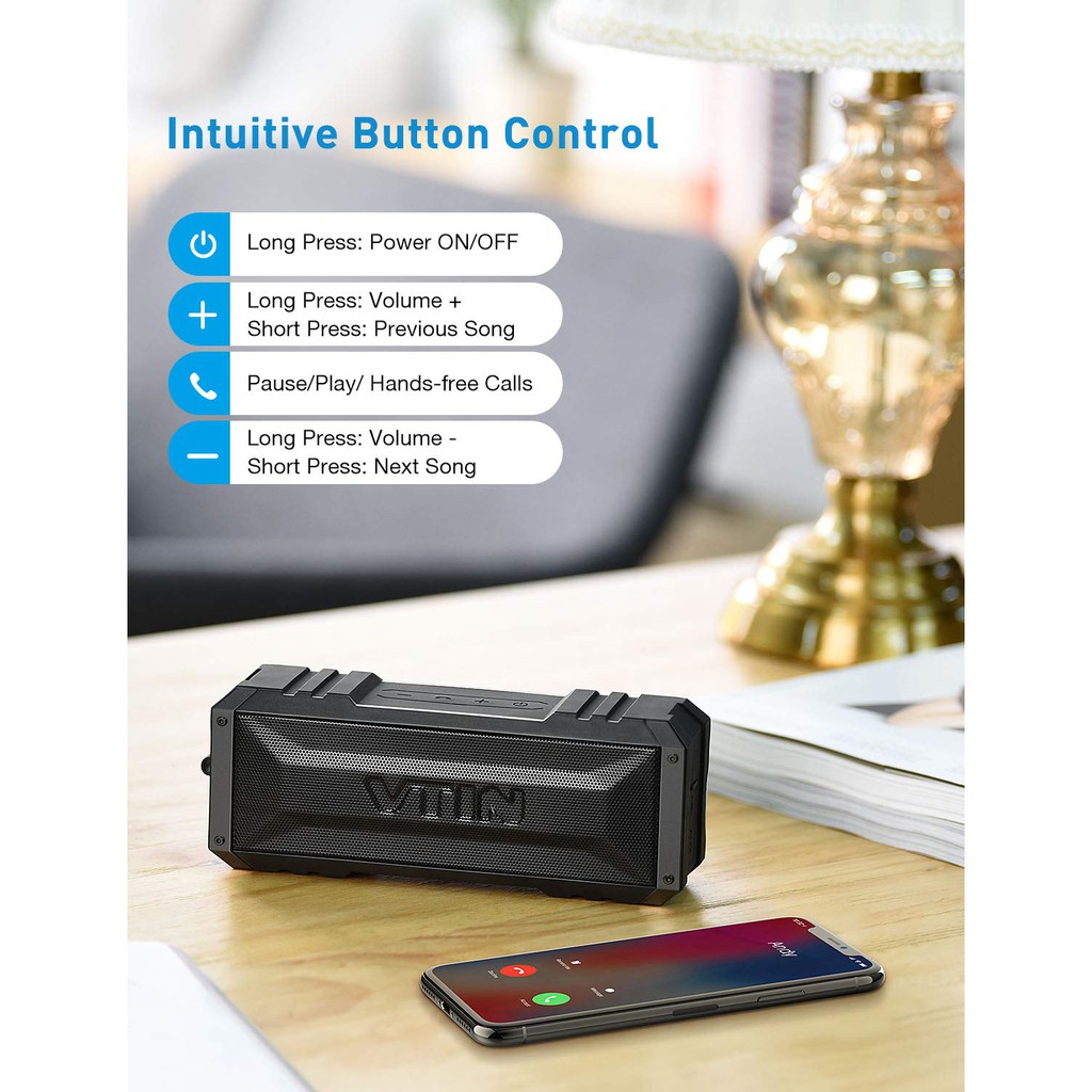 Loa Di Động Bluetooth Vtin 20W Chơi Nhạc Đàm Thoại 25h Chống nước IPX6 - Hàng chính hãng