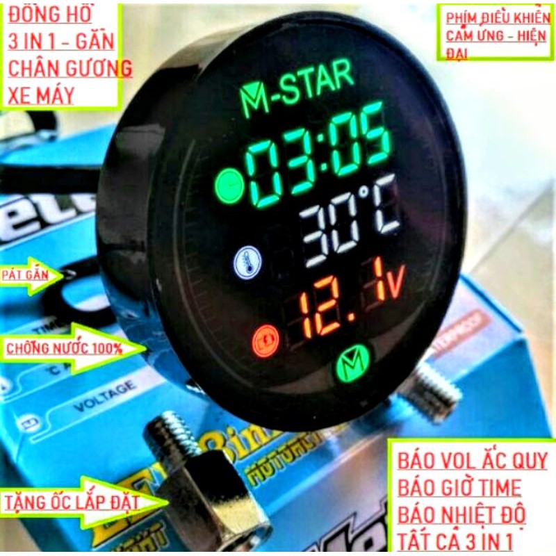 Đồng hồ 3in1 báo giờ, báo nhiệt độ, báo von ắc quy gắn trên ô tô