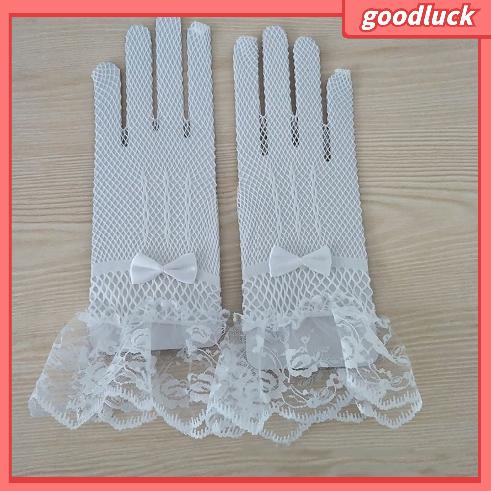 Găng tay cô dâu dạng lưới phối nơ xinh xắn