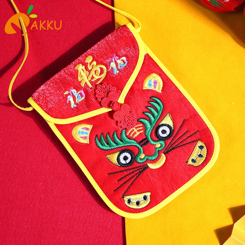 Túi đựng bao lì xì họa tiết con hổ hoạt hình phong cách năm mới 2022 thời trang mùa xuân dành cho trẻ em