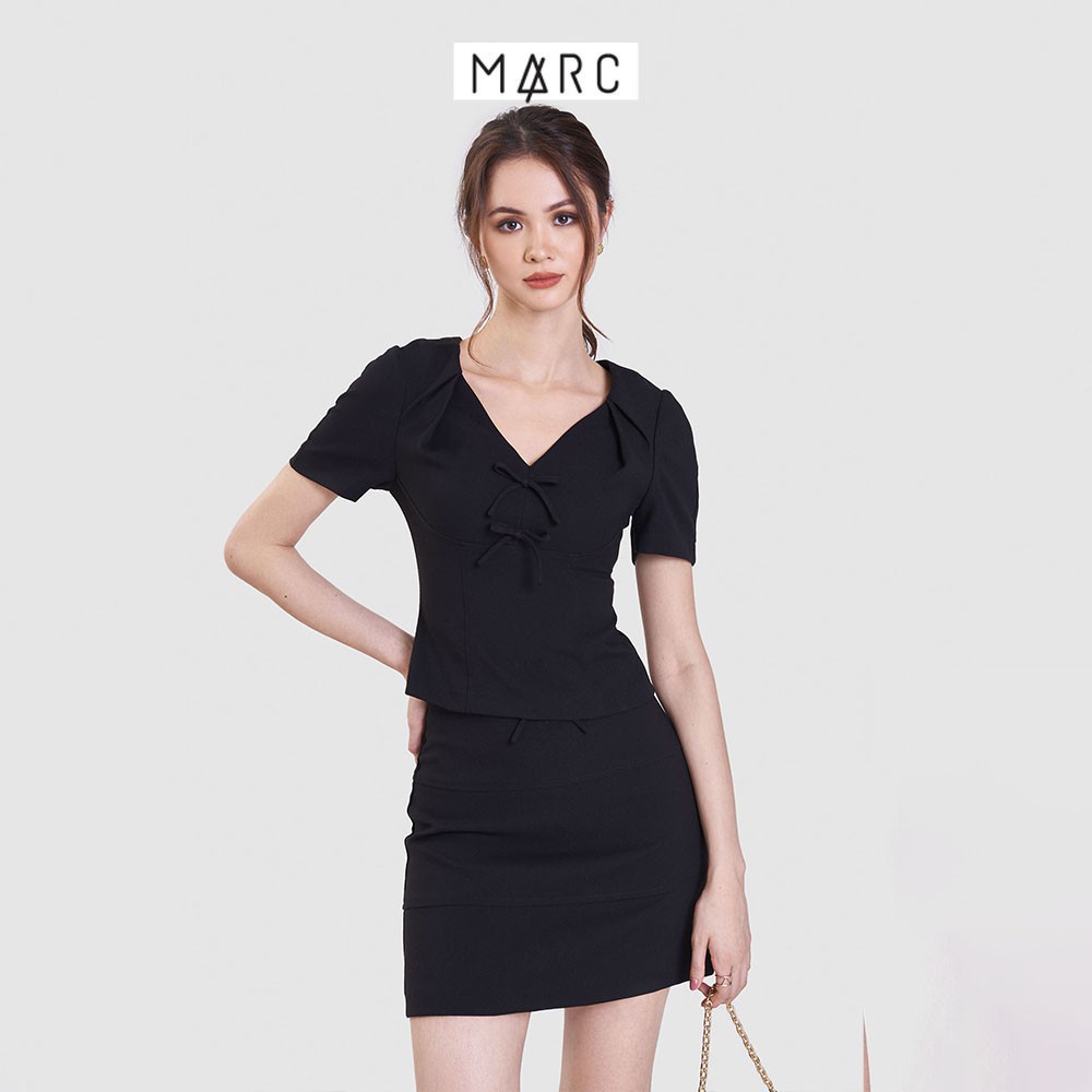 Áo kiểu nữ MARC FASHION cổ tim tay ngắn nhấn 2 nơ