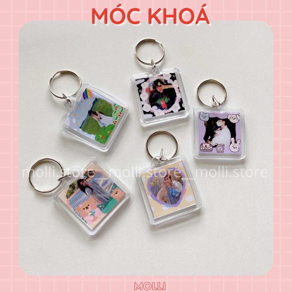 Móc khoá vuông kèm in ảnh theo yêu cầu Molli