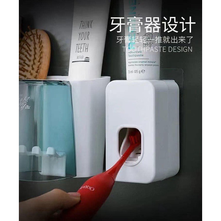 Kệ để bàn chải đánh răng nhả kem tự động thông minh giá treo 4 cốc dán tường để đồ dùng cho nhà tắm S001