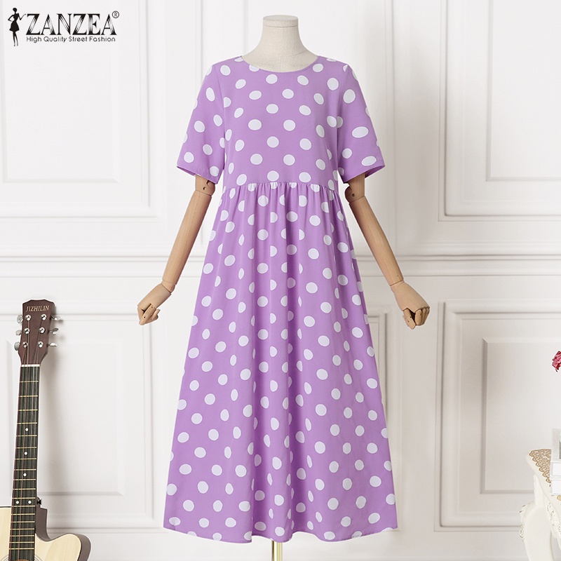 Đầm ZANZEA ngắn tay cổ tròn dáng rộng thời trang Hàn Quốc cho nữ
