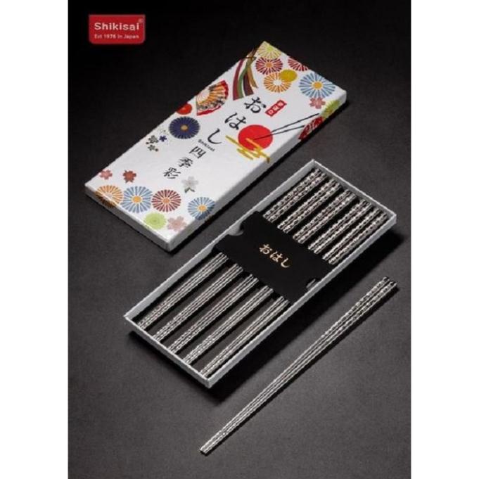 Set 5 đôi đũa inox 304 cao cấp hoa anh đào thương hiệu shikisai 1189