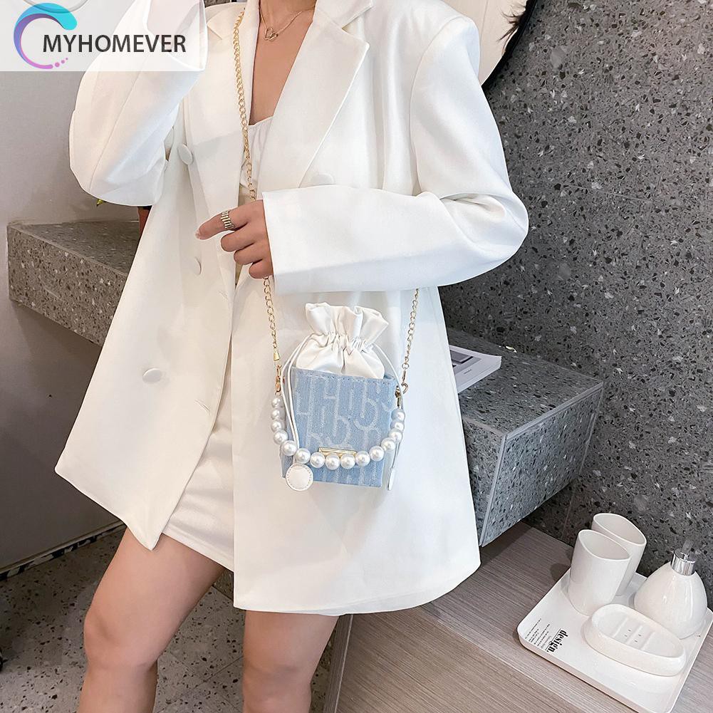 Túi Xách Dây Rút Đính Ngọc Trai Thời Trang Cho Nữ