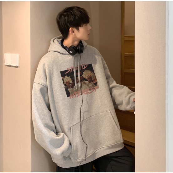 Áo hoodie dày dặn màu trơn dáng rộng phong cách thời trang hàn quốc cho nam giới