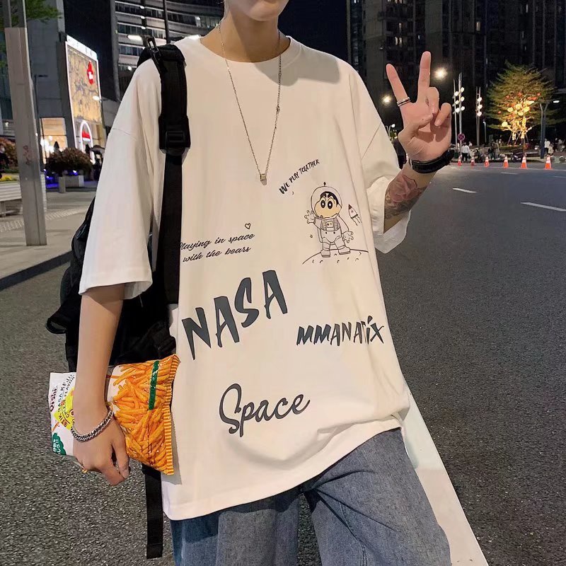 Áo Thun Nam Oversize In Hình Phi Hành Gia Phong Cách Hong Kong Thời Trang Mùa Hè Thoải Mái Cỡ M-8XL